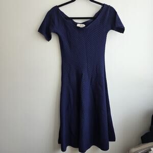 Michael Kors Navy Off The Shoulder Knit ALine Dress XXS Rockabilly 50s Housewife